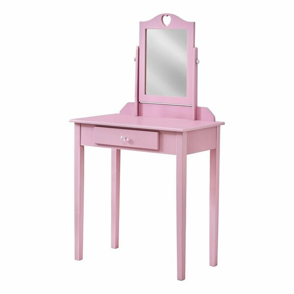 Daphnes Dinnette Pink Vanity Set with Mirror & Storage Drawer DA3072160